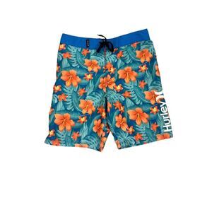 Hurley Swim Trunks Blue Orange Board Shorts Floral Bathing Suit Size Youth 10